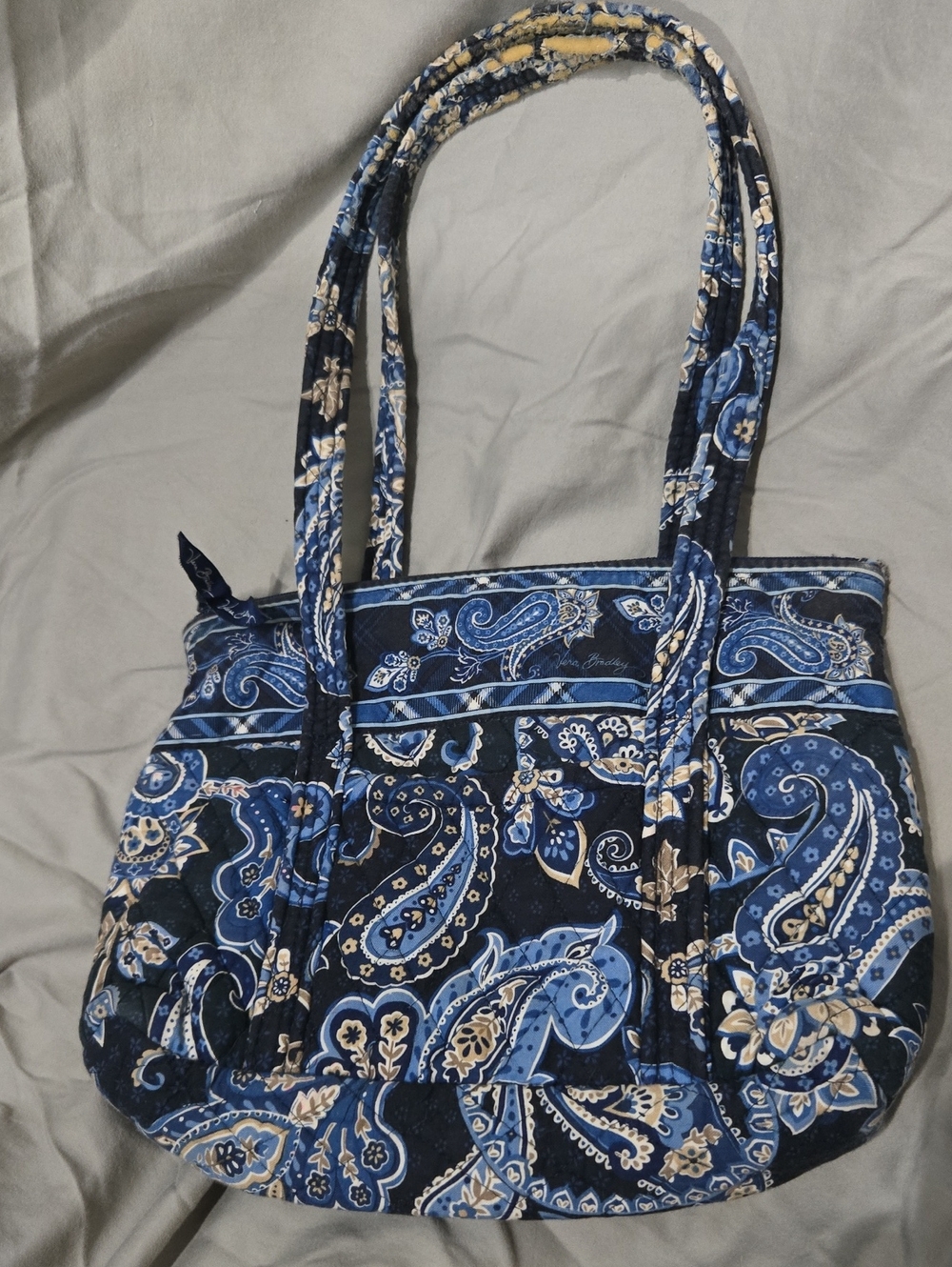 Vera Bradley Quilted Paisley Tote in Navy and Beige
